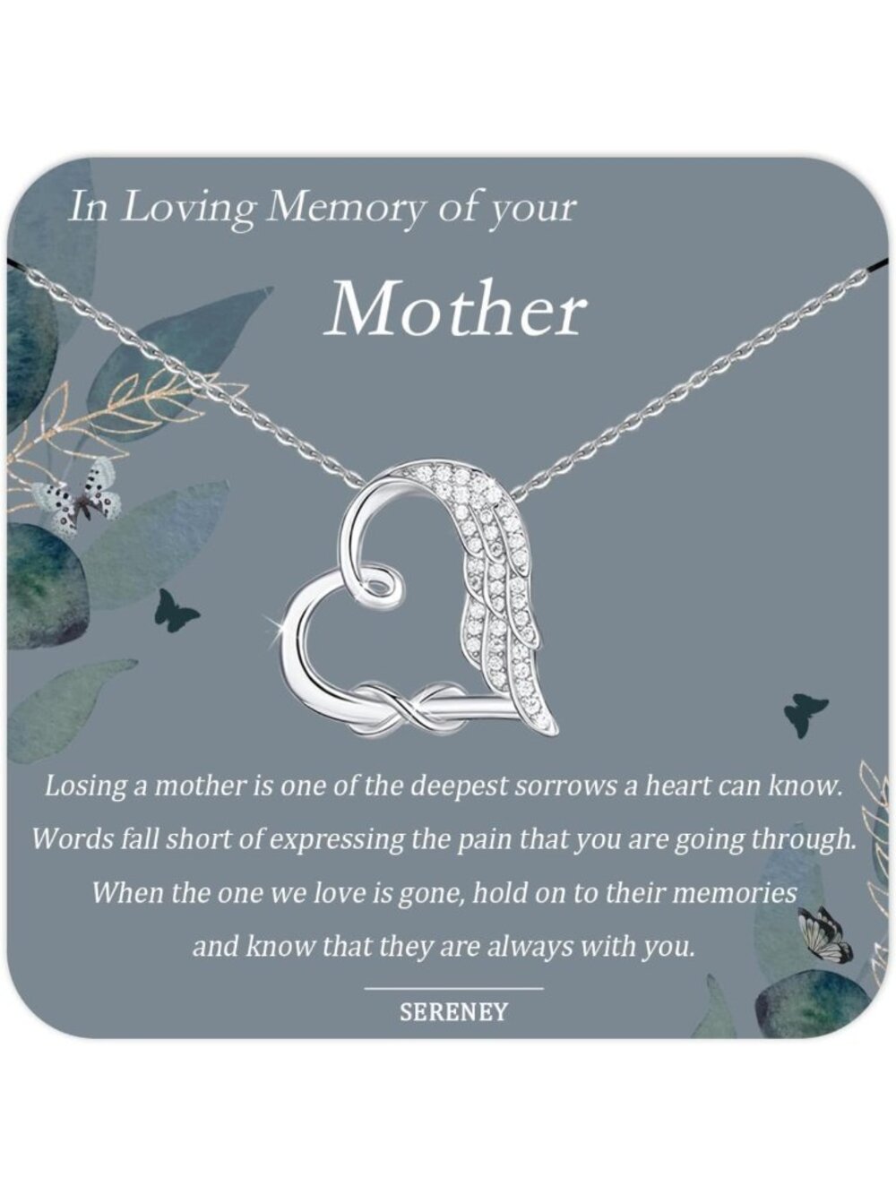 Sterling Silver Angel Wing Infinity Heart Pendant - Sympathy Gift for Loss